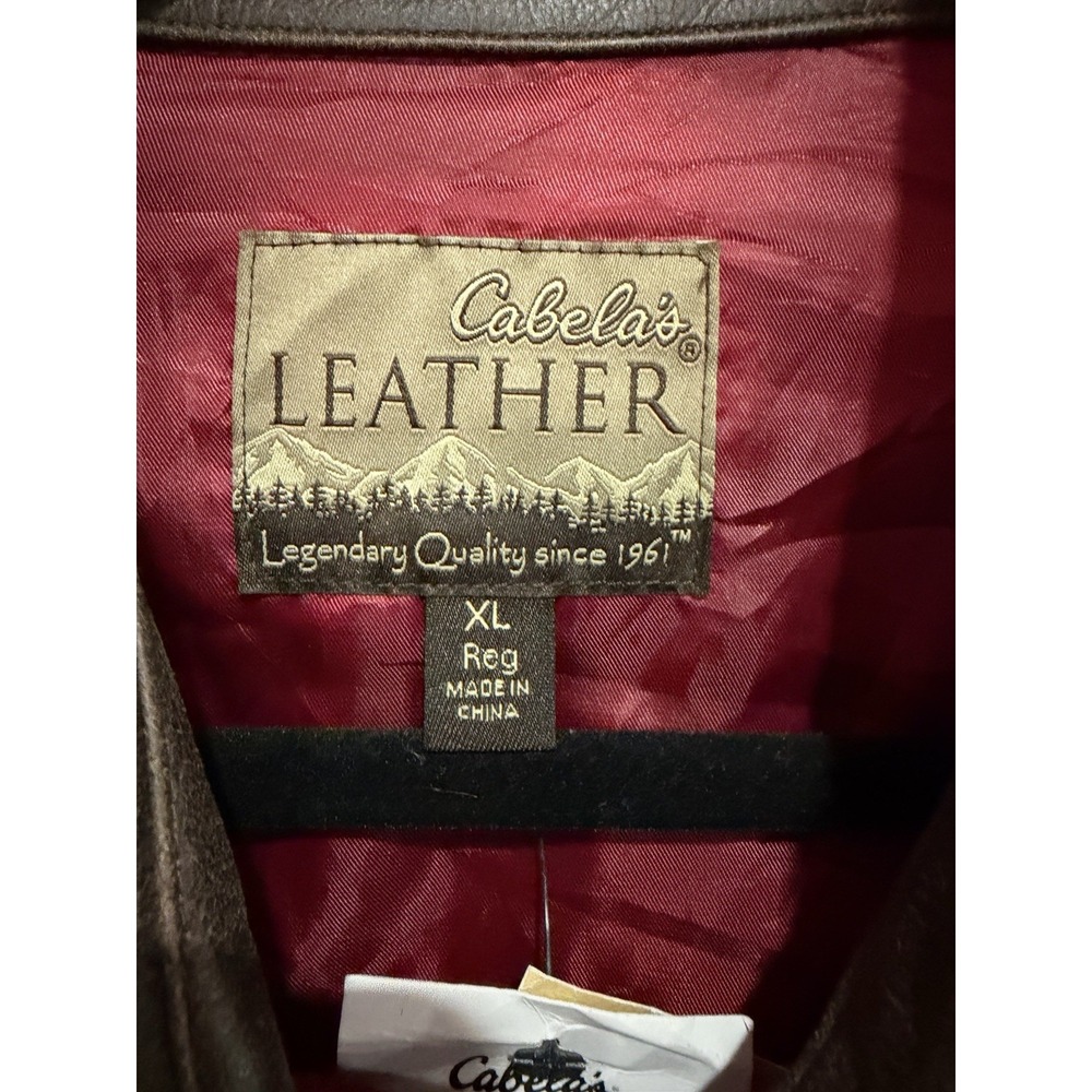 NWT VTG 90s Cabelas Mens XL‎ Leather Collar Wool Button Shirt Jacket Shacket Red - Picture 4 of 8
